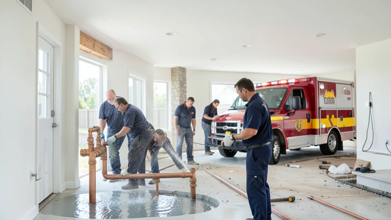 Homeowner shutting off main residential water supply valve during emergency pipe burst in Ontario, CA