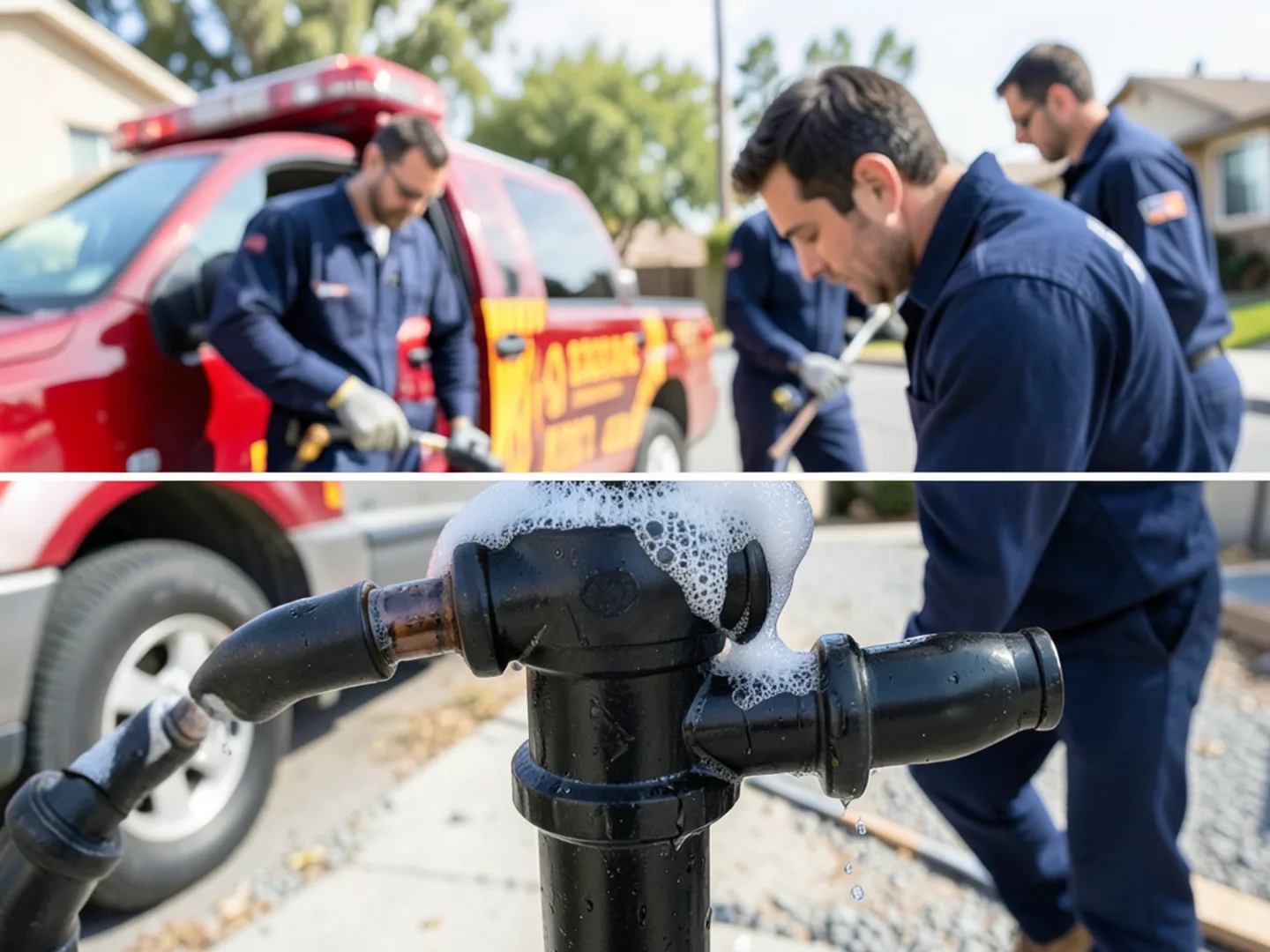 Snoop soapy bubble leak solution foaming on black pipe joint indicating micro-leak