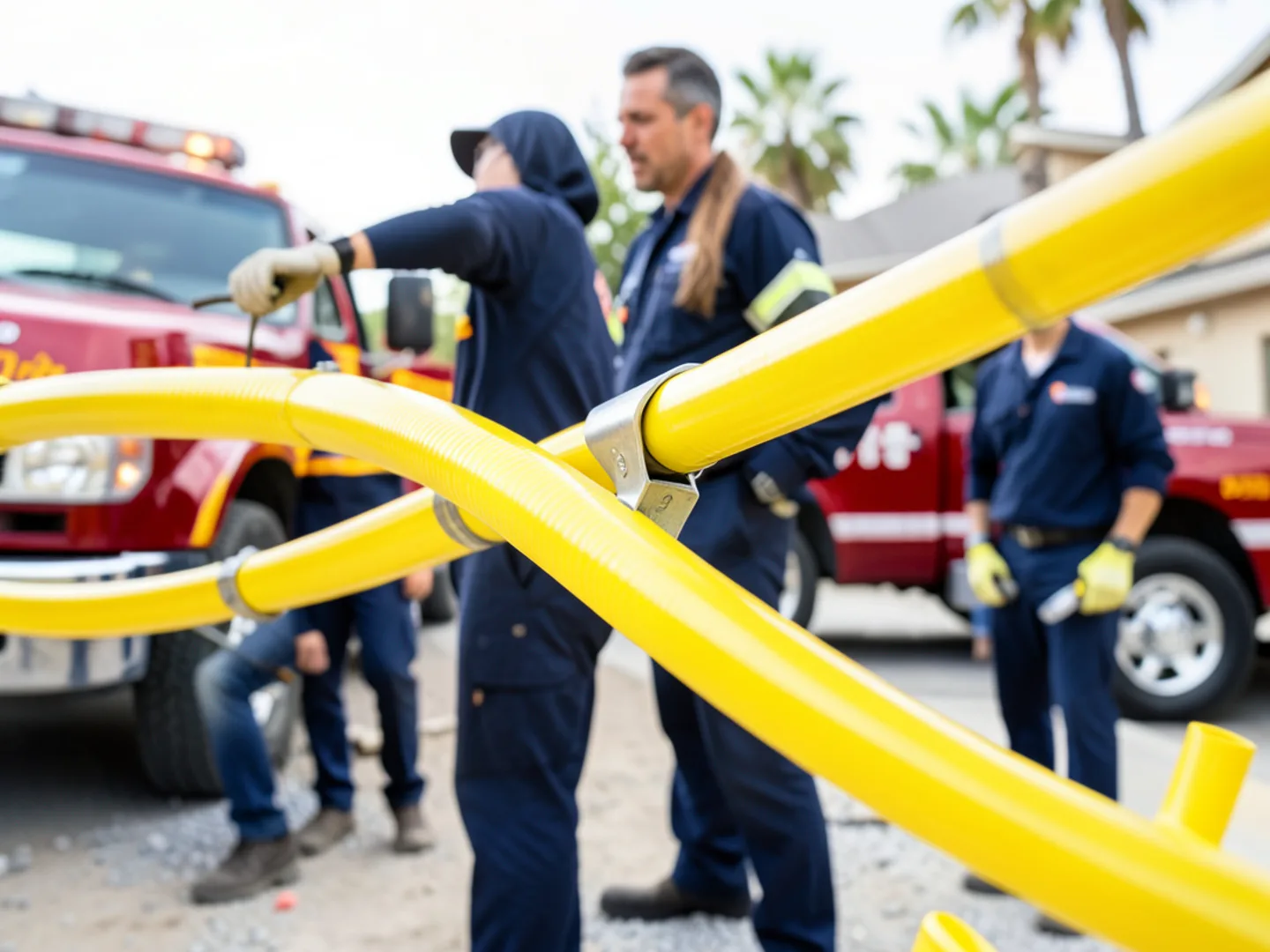 Yellow corrugated stainless steel tubing (CSST) gas line installed with proper bonding clamp