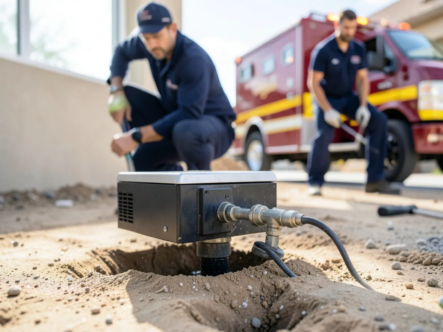 Acoustic ground sensor detecting subterranean water leak in Rancho Cucamonga slab home