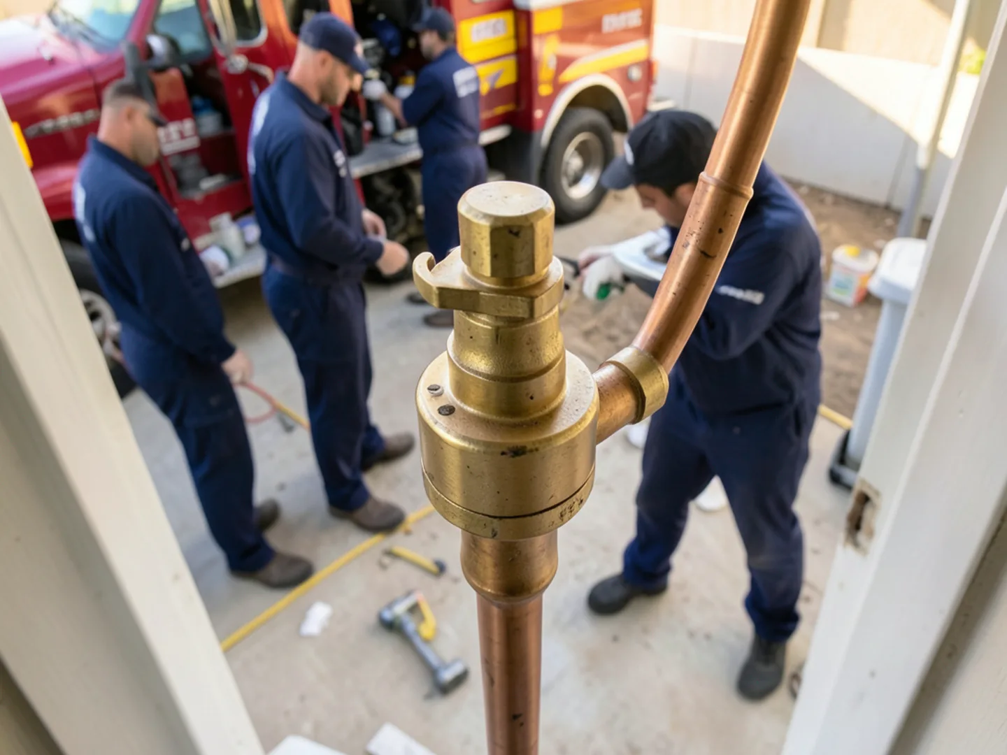 Brass temperature and pressure relief (T&P) valve with dedicated copper discharge line